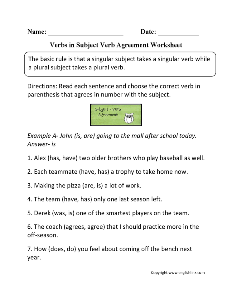 Word Usage Worksheets  Subject Verb Agreement Worksheets