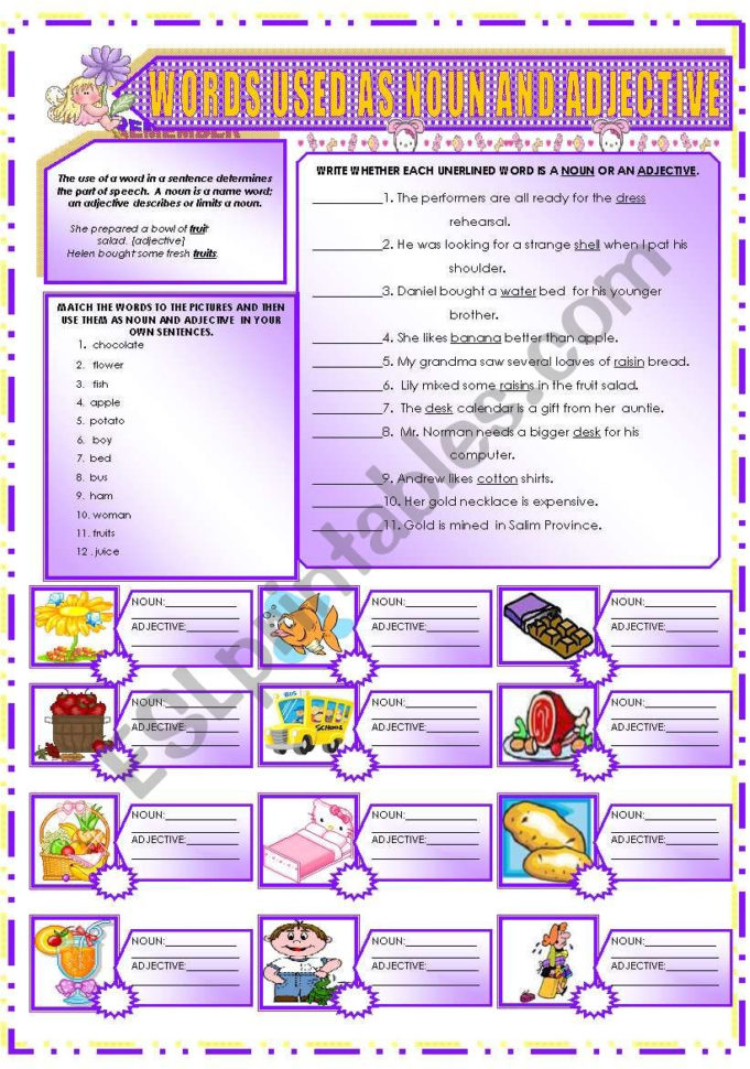 Words Used As Noun And Adjective  Esl Worksheetmavic15