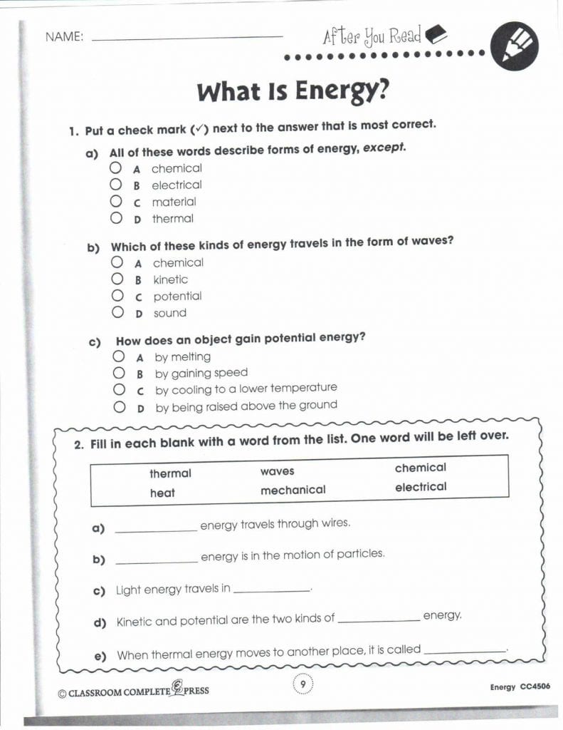 Work And Energy Worksheet