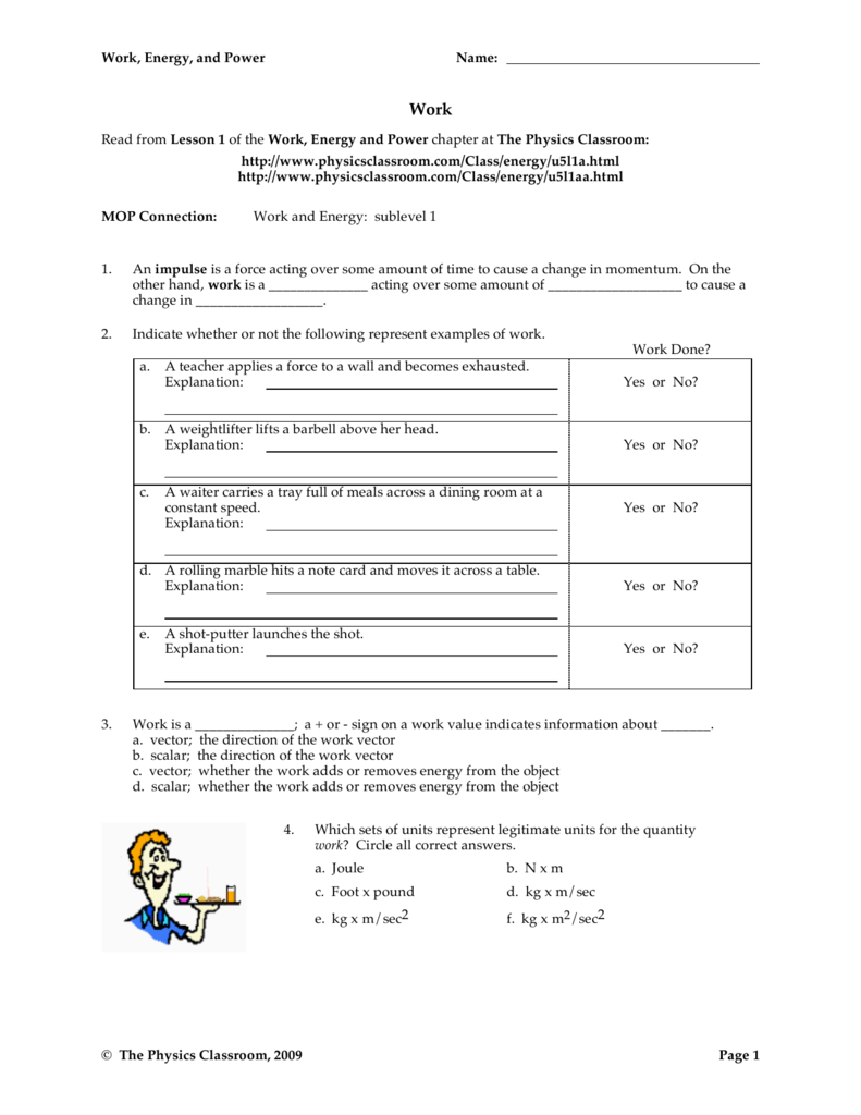 Work Energy And Power Worksheet Answers Physics Classroom — db-excel.com