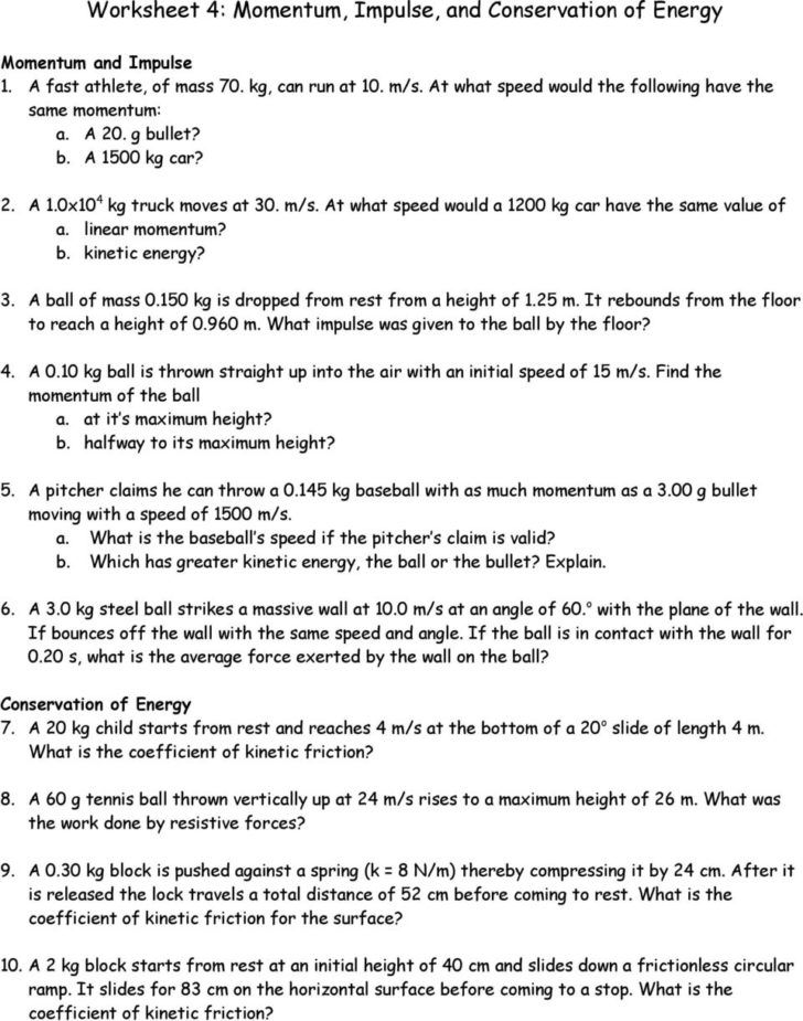 Work Energy And Power Worksheet