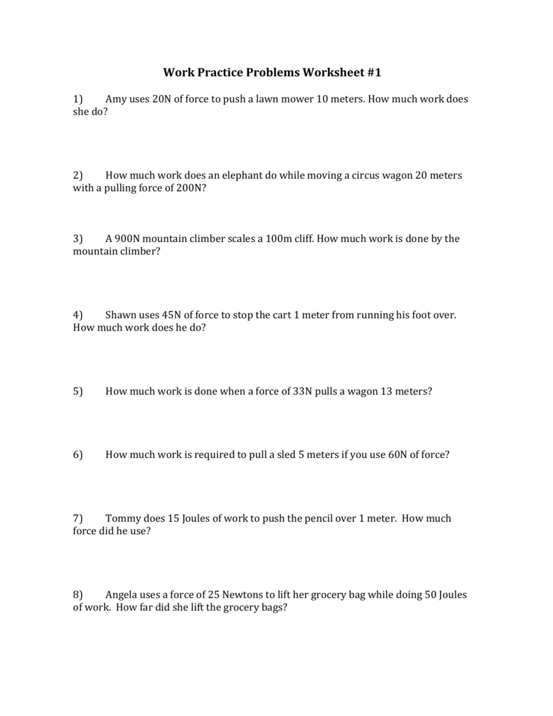 Work Problems Worksheet With Answers Db excel