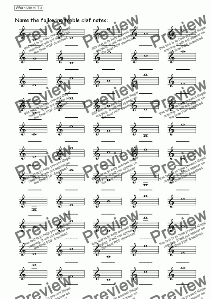 Worksheet 01B Treble Clef Notes For Worksheetskevin Fairless  Sheet  Music Pdf File To Download
