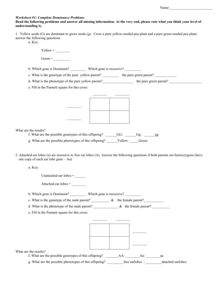 Worksheet 1 Complete Dominance Problems