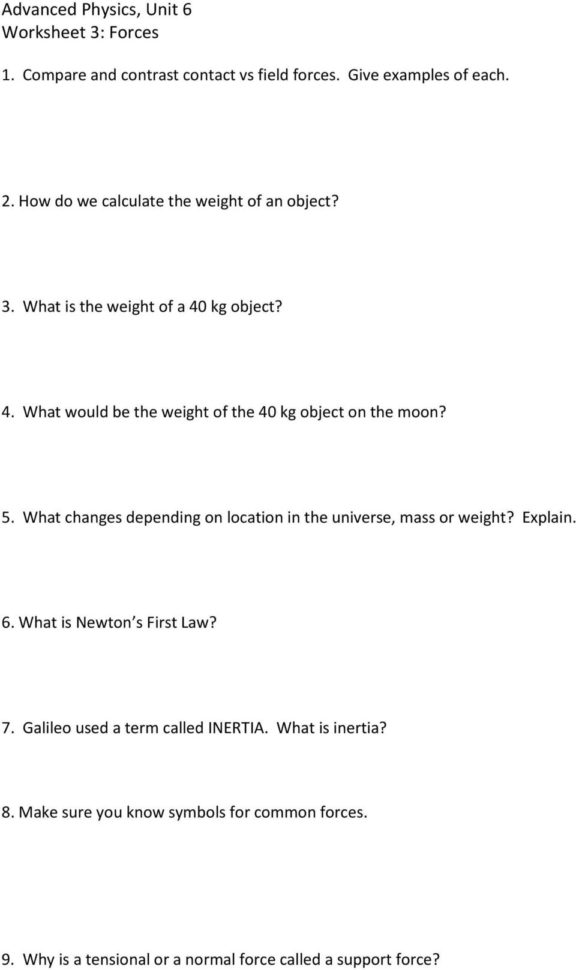 Worksheet 1 Free Body Or Force Diagrams  Pdf