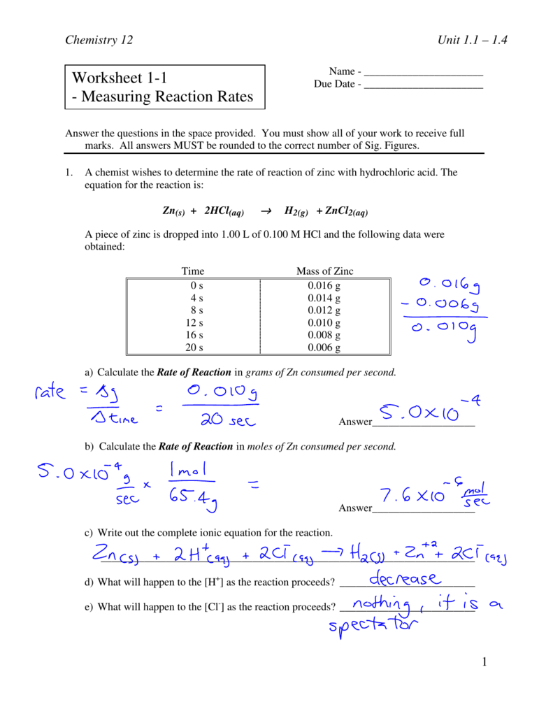 Worksheet 11  Measuring Reaction Rates