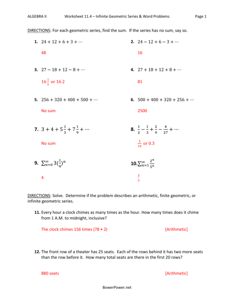 Worksheet 114 Infinite Geometric Series  Word