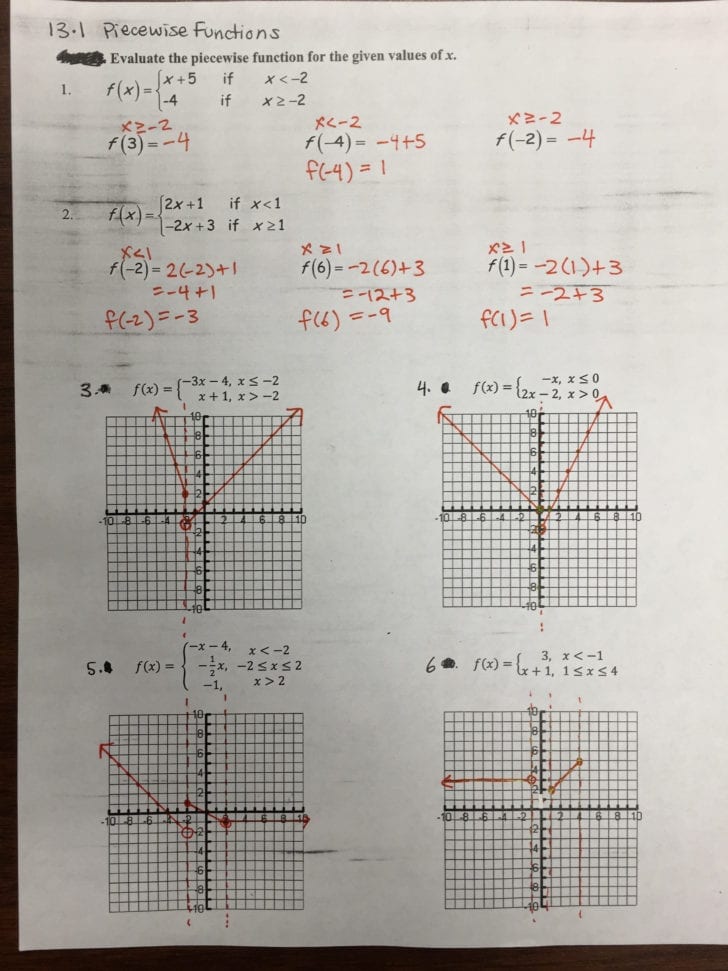 Piecewise Functions Practice Worksheet With Answers