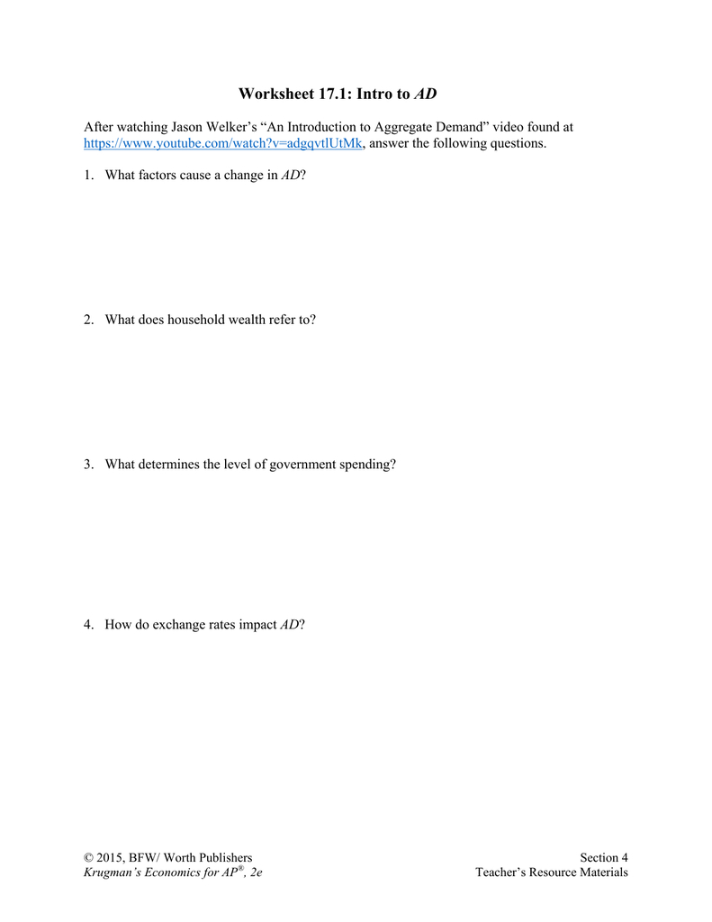 Worksheet 171 Intro To Ad