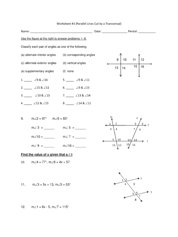 Worksheet 3 Parallel Lines Cuta Transversal Answer Key For