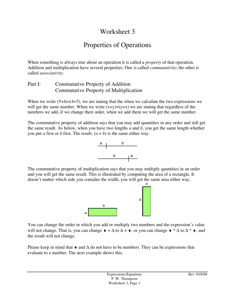 Worksheet 3 Properties Of Operations