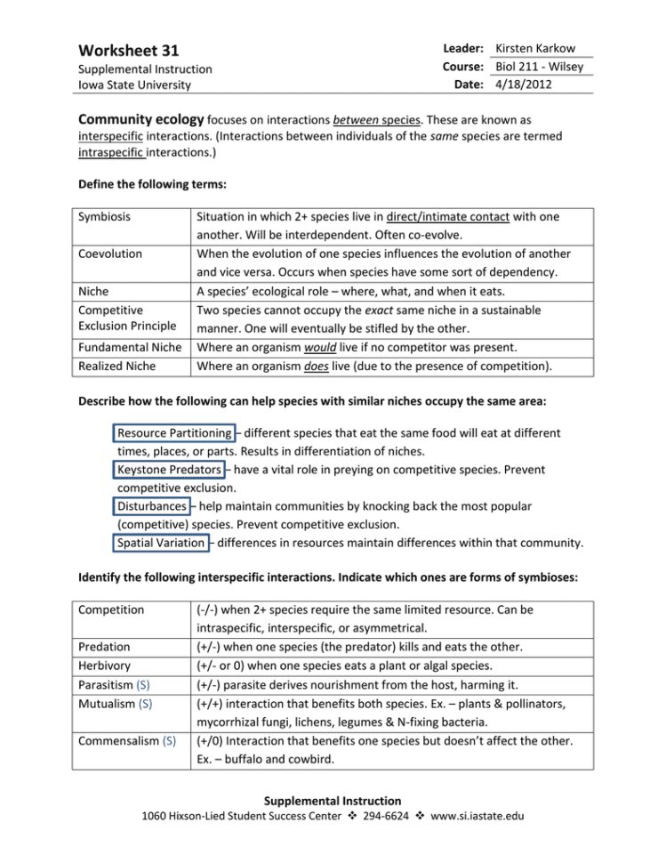 Worksheet 31 Key  Io State University