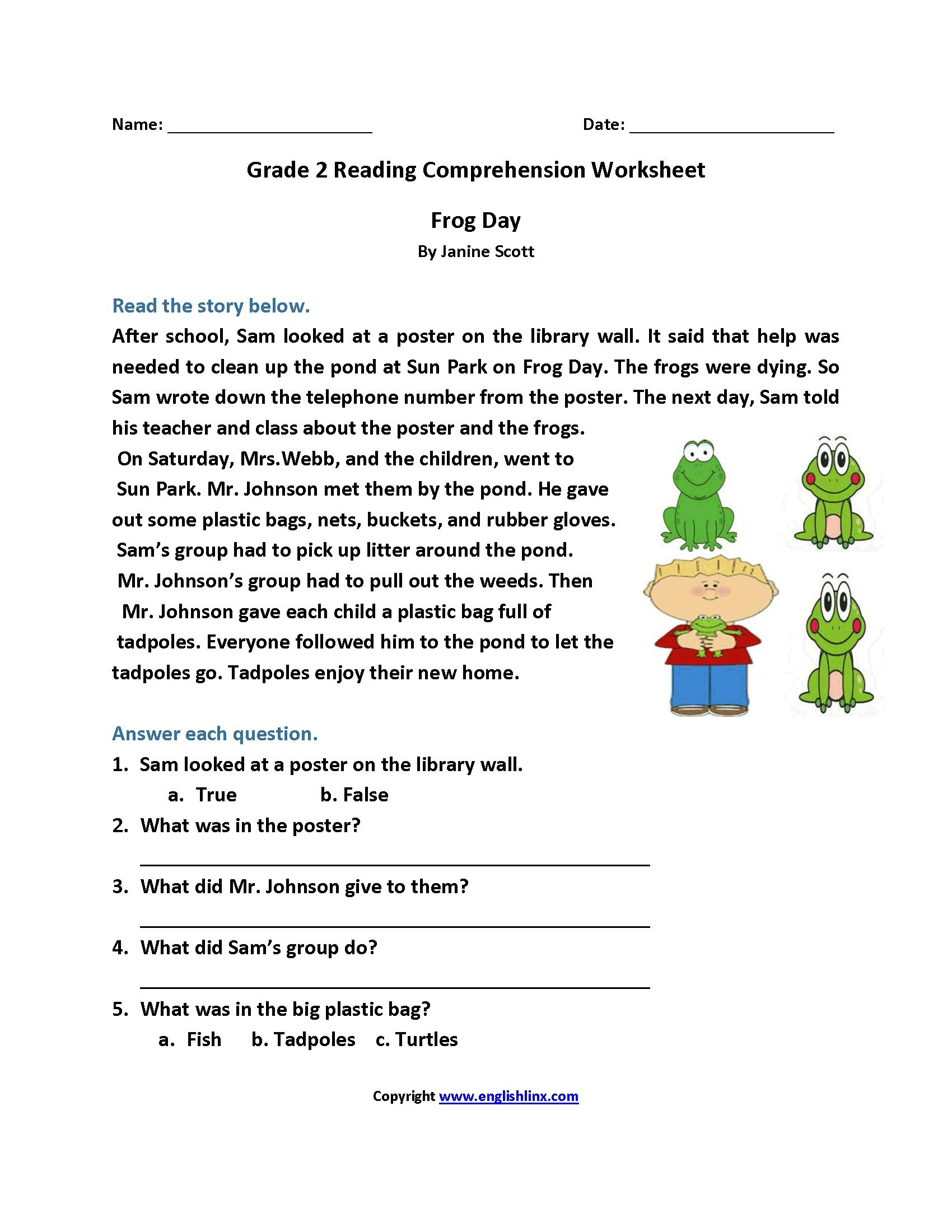 3rd Grade Reading Comprehension Worksheets Multiple Choice Printable