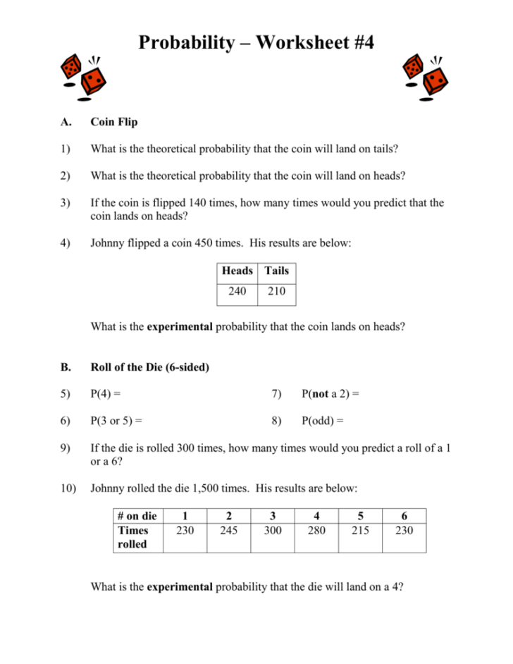 Theoretical And Experimental Probability Worksheet Answers db excel com