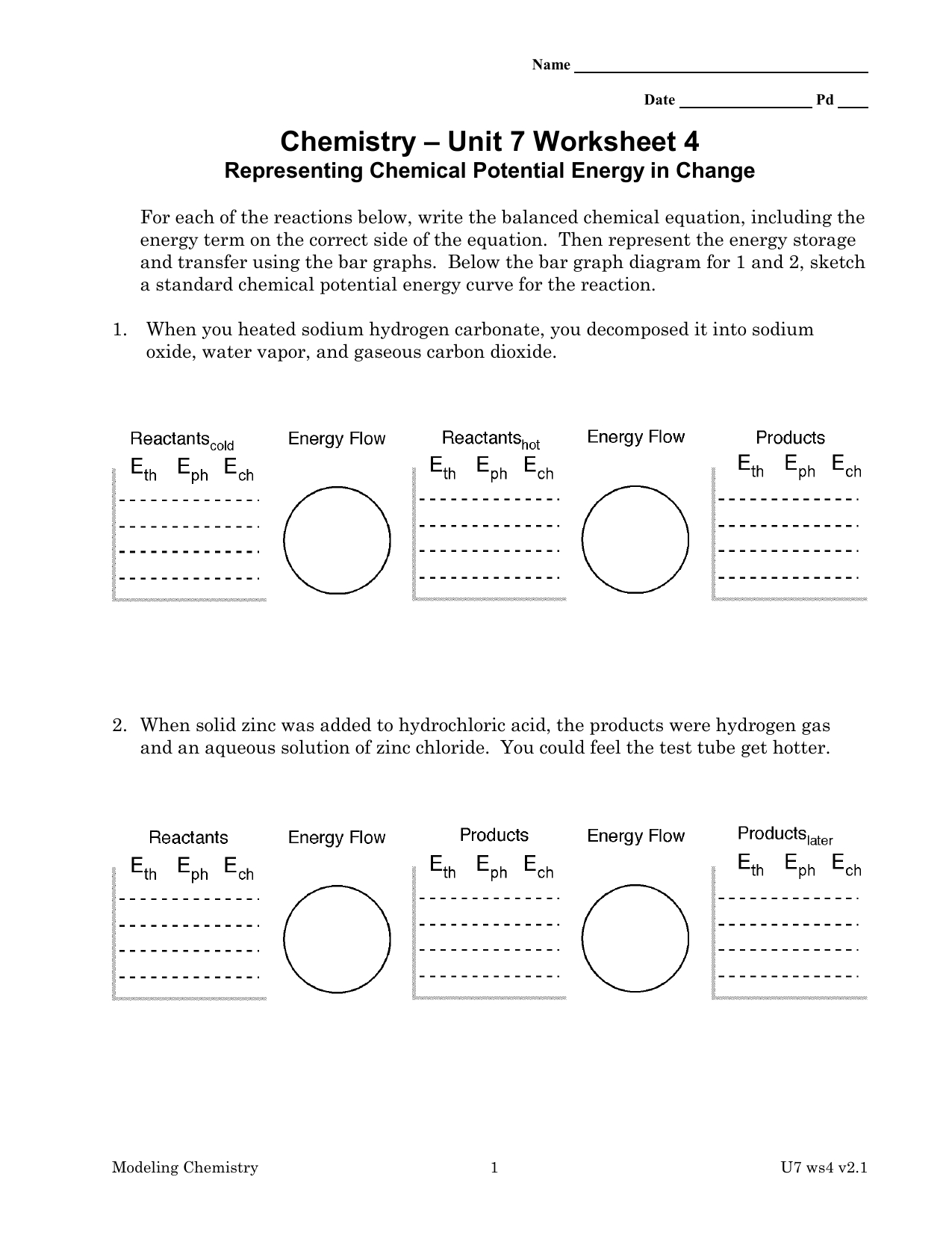 Chemistry Unit 7 Worksheet 4 Answers Db excel