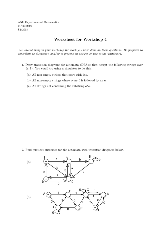 Worksheet 4  Wk5 Tut  Math2301 Games Graphs And Machines
