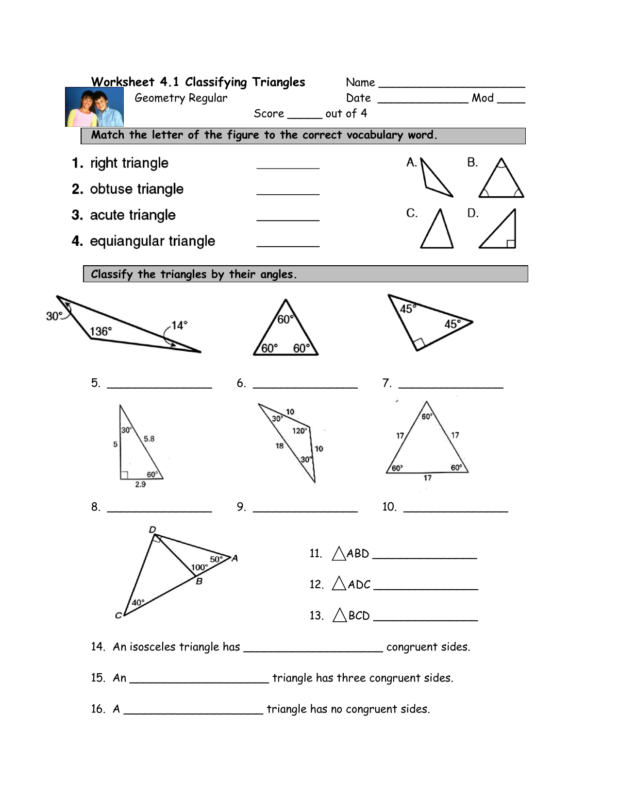Classifying Triangles Worksheet With Answer Key Db excel
