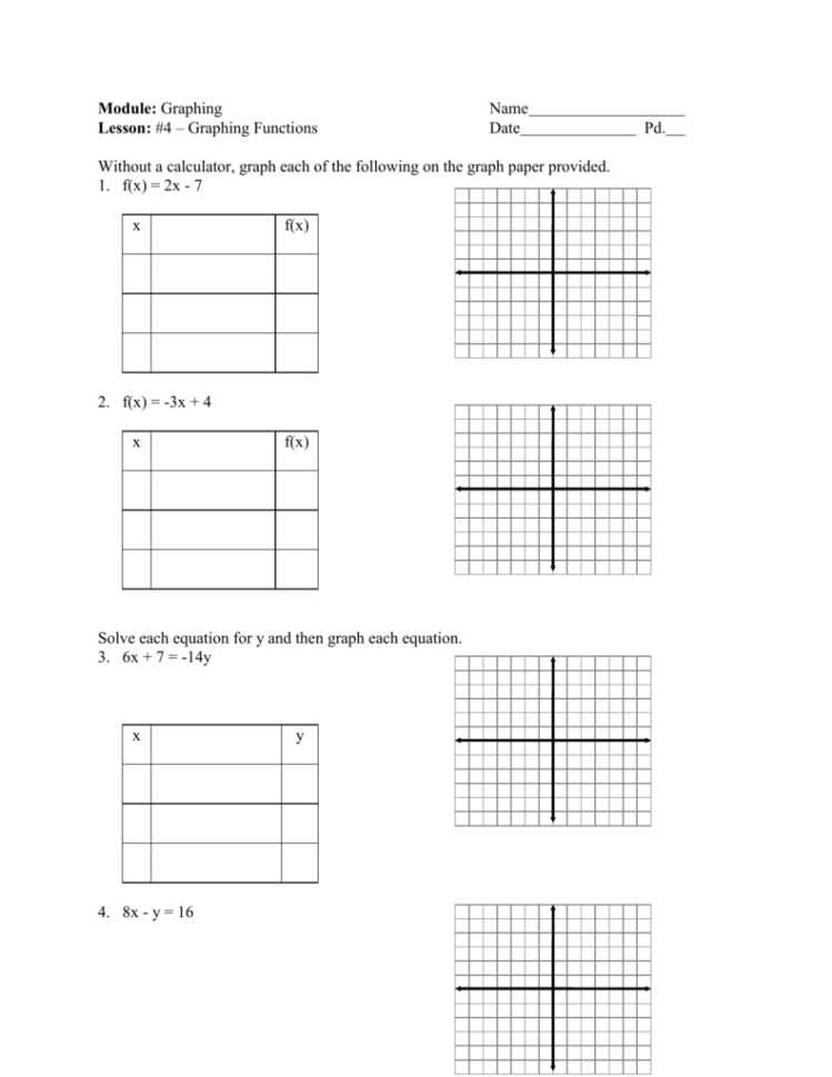 Worksheet 64  Graphing Linear Equations Name