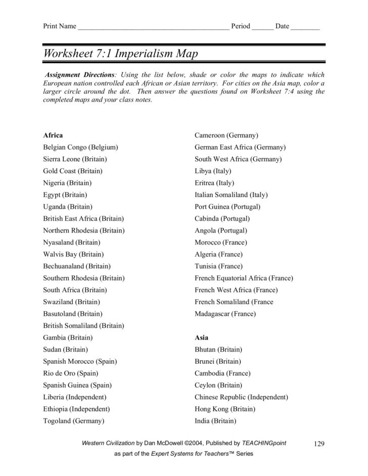 Worksheet 71 Imperialism Map Carl Schurz High School Pages 1 8 — db