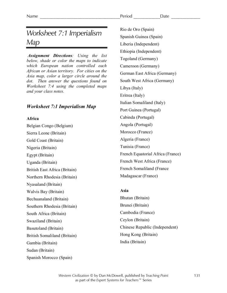 Worksheet 71 Imperialism Map  Wohs Portal  Home Page Pages 1  7