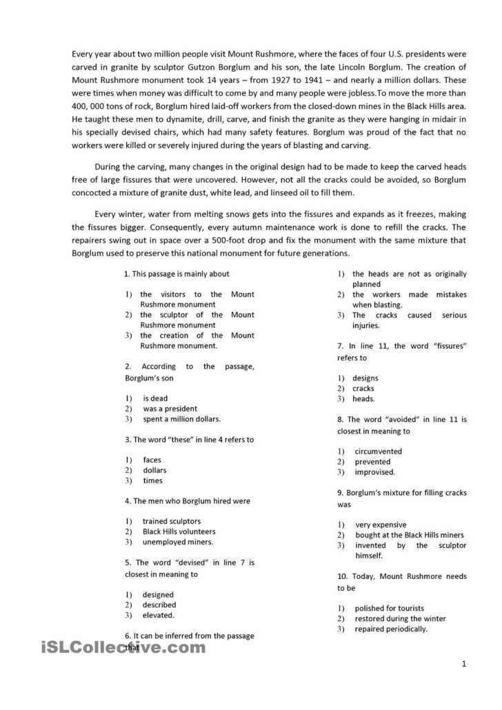 Reading Comprehension Worksheets 5Th Grade Multiple Choice ...