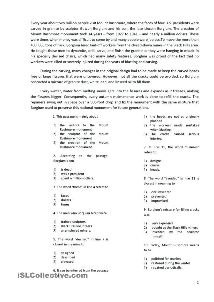 Worksheet 7Th Grade Reading Comprehension Worksheets Db excel