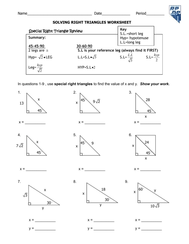 Solving Right Triangles Worksheet — db-excel.com