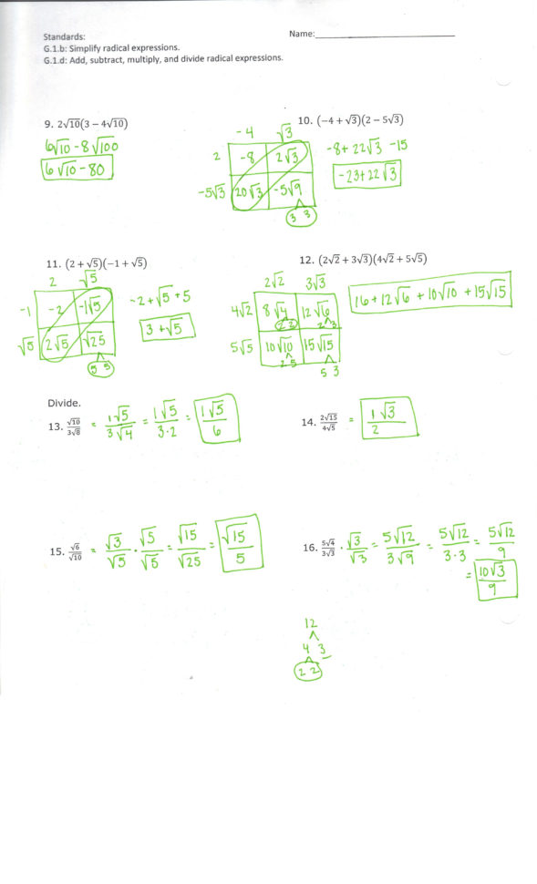 Worksheet Adding And Subtracting Radicals Worksheet Square