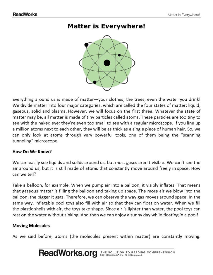 Free Science Reading Comprehension Worksheets