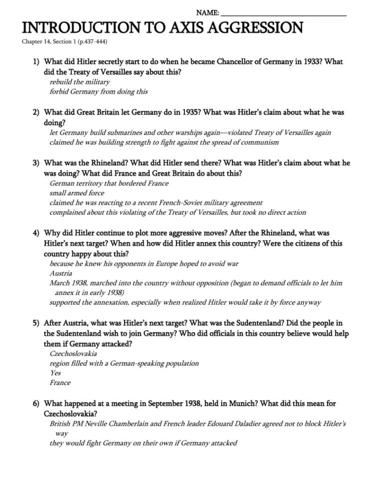 Worksheet Answers