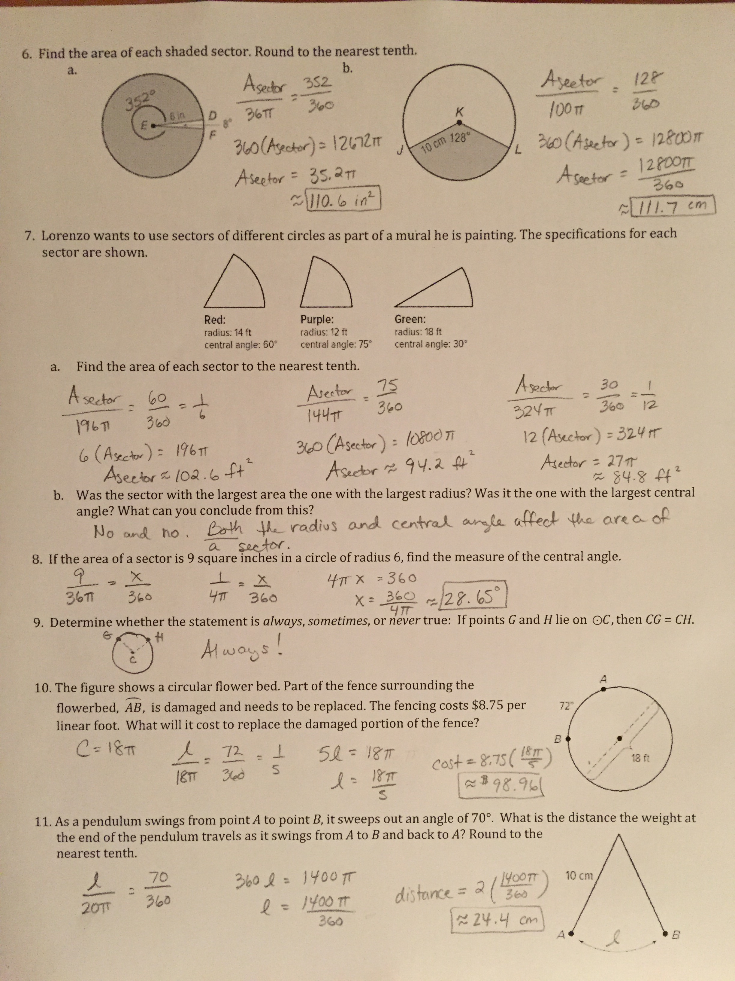 Arc Length Worksheet Answer Key