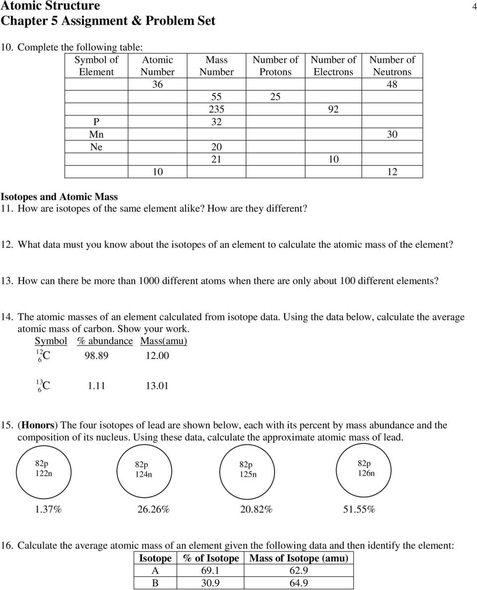 Average Atomic Mass Worksheet Answers