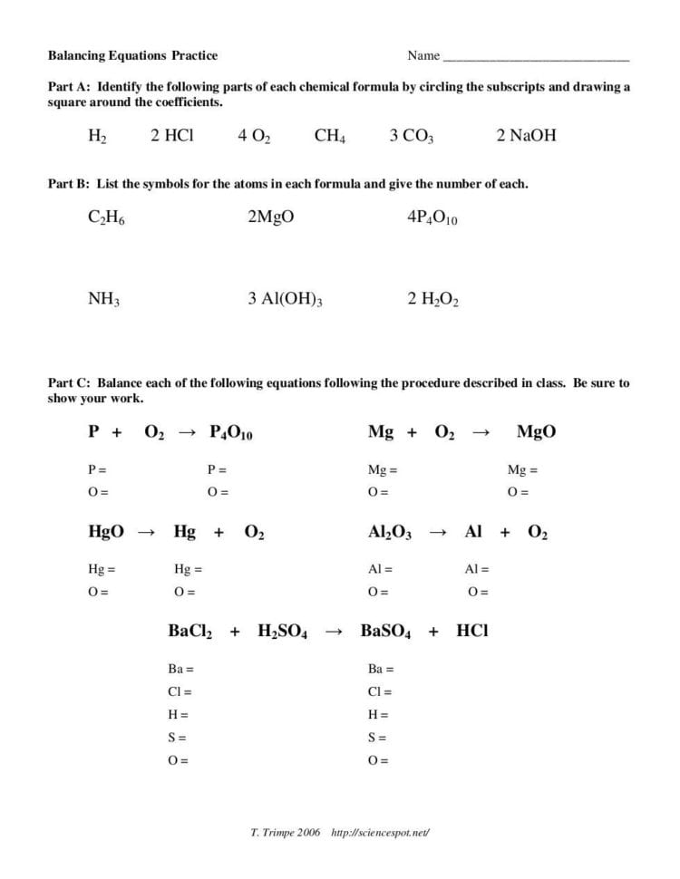 Worksheet Balancing Equations Practice Worksheet Balancing