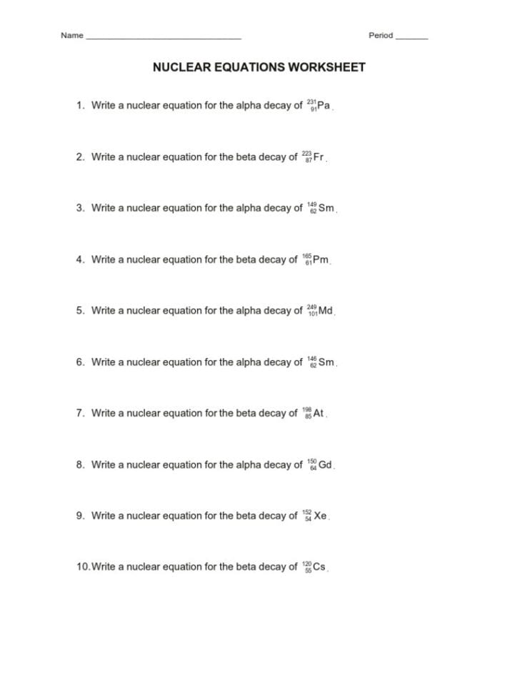 Worksheet Balancing Nuclear Equations Worksheet