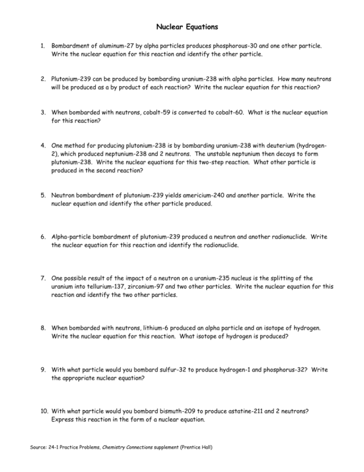 Worksheet Balancing Nuclear Equations Worksheet Worksheet