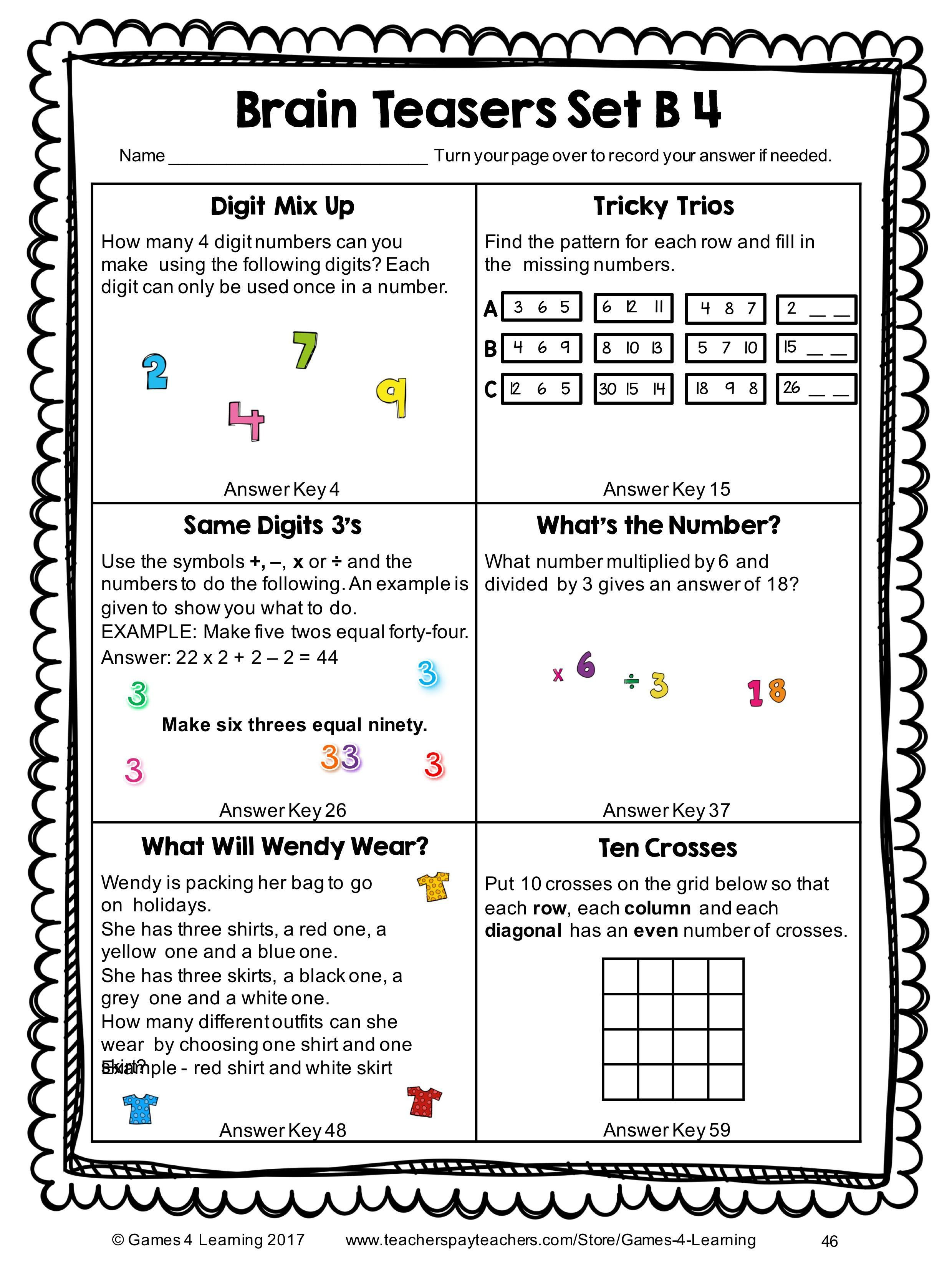 Worksheet Brain Teaser Worksheets Kindergarten Math Brain