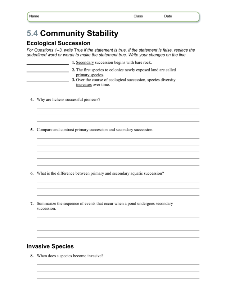 Ecological Succession Worksheet