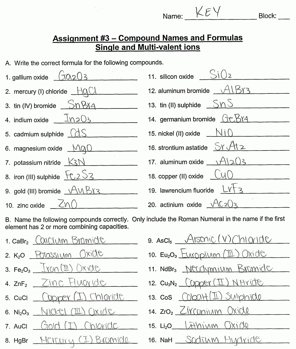 Formula Writing Practice Worksheet Answers