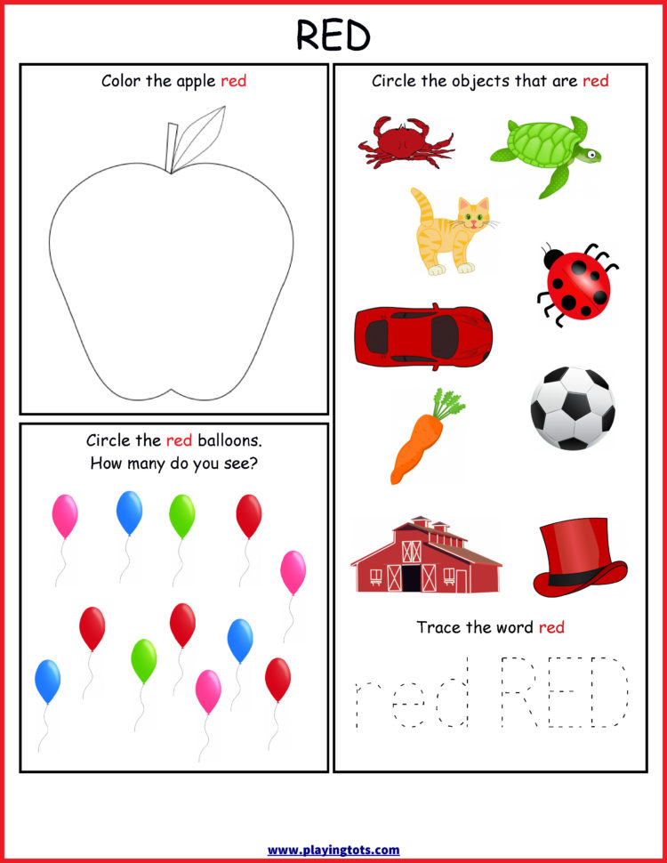 Worksheet Color Red Free Printable Toddler Preschool Kids