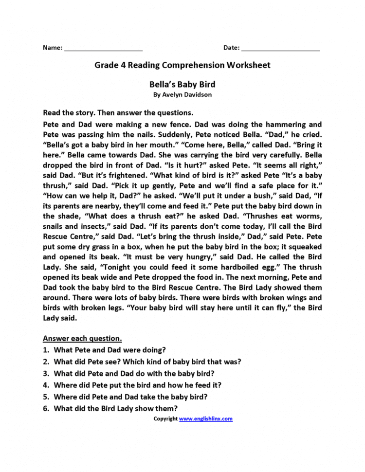 Worksheet Comprehension Worksheets For Grade 2 Reading