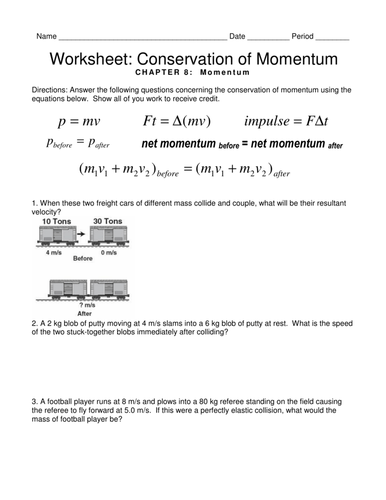 Worksheet Conservation Of Momentum