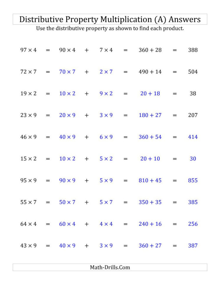 Worksheet Distributive Property Of Multiplication