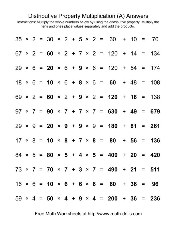 Worksheet Distributive Property Of Multiplication