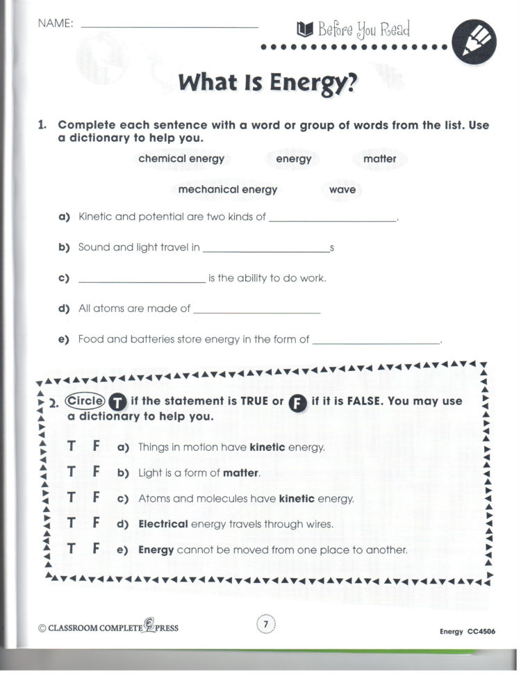 Bill Nye Energy Worksheet