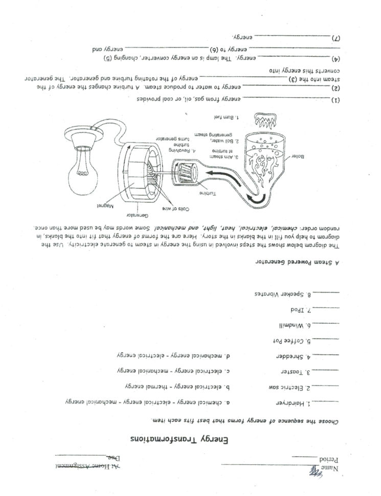 Worksheet Energy Transformation Worksheet Energy