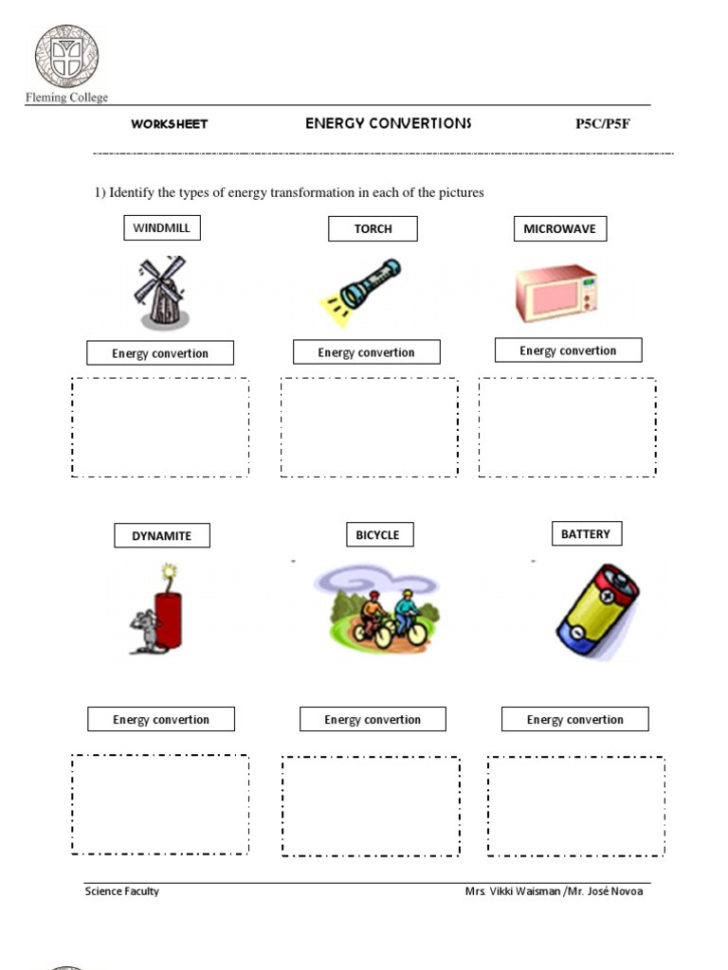 Worksheet Energy Transformation Worksheet Energy