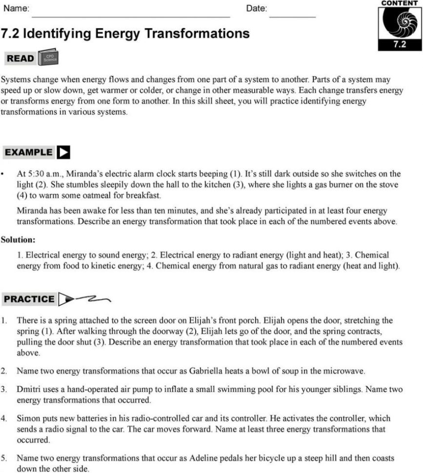 Worksheet Energy Transformation Worksheet Energy