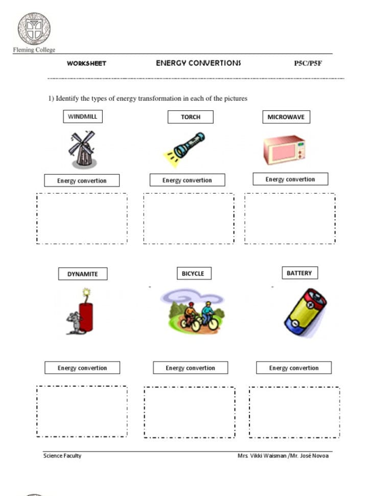 Worksheet Energy Transformation Worksheet Energy