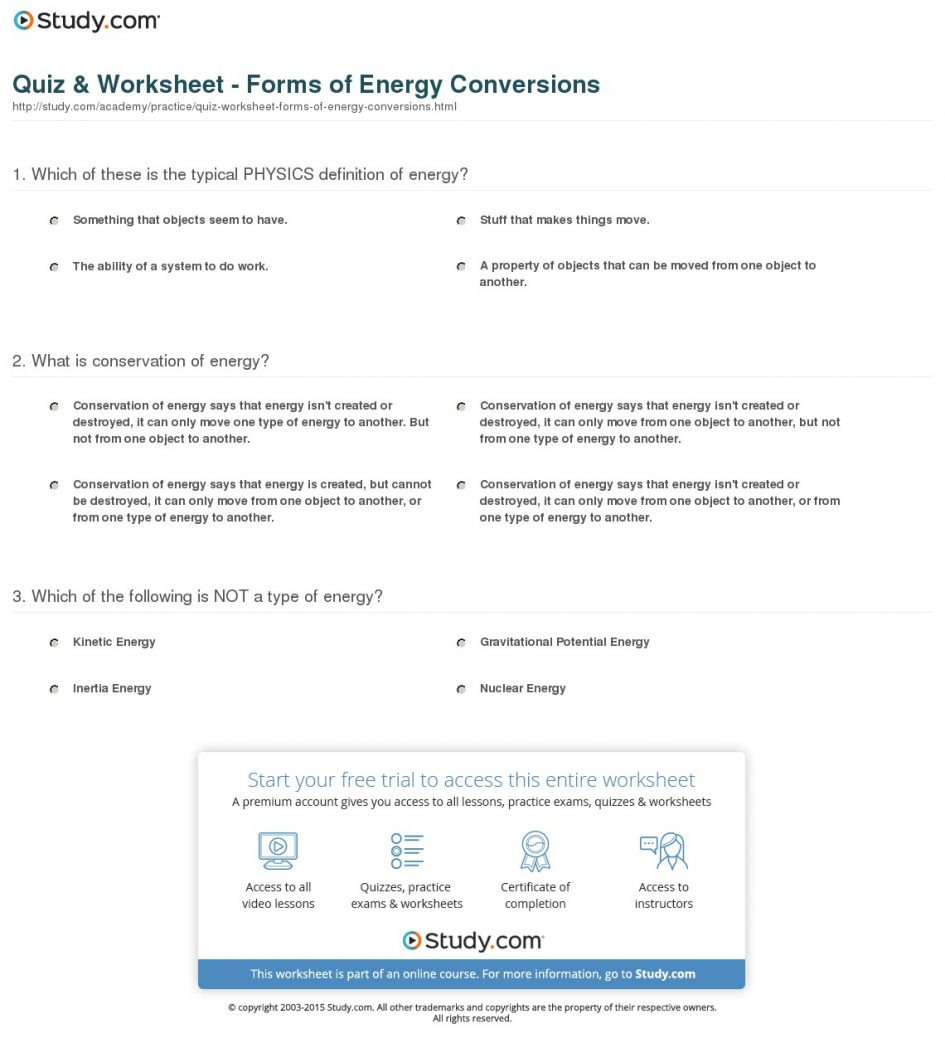 Worksheet Energy Transformation Worksheet Smart Potential