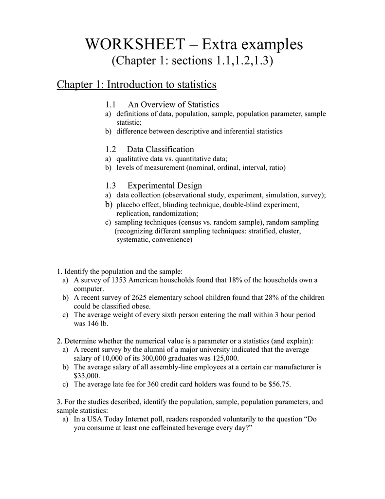 Worksheet – Extra  Chapter 1 Sections 111213